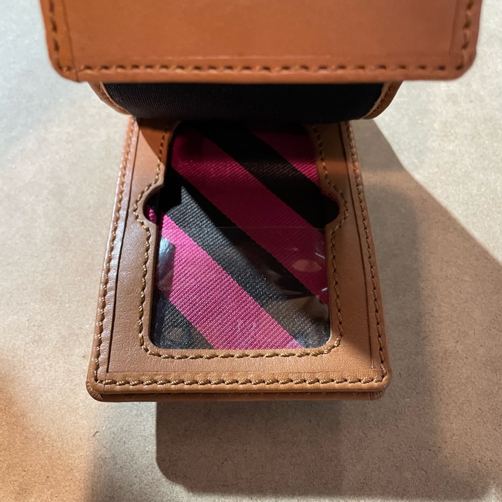 J. Crew Leather ID Credit Card Holder Wallet ID Holder Pink Black Stripes - Picture 6 of 9